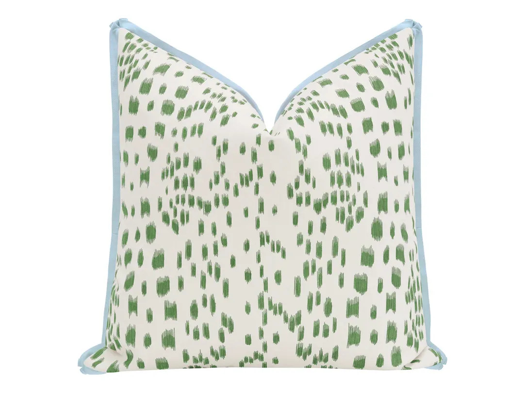 Brunschwig & Fils Les Touches // Green with Butterfly Flange | Flamestitch | flange pillow | gree... | Etsy (US)