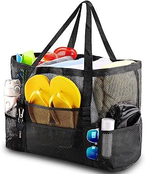 SRISE Mesh Beach Bag - Large Beach Tote Bag for Family Beach Bag for Toys & Vacation Essentials | Amazon (US)