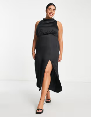 Pretty Lavish Curve high neck split maxi dress in black | ASOS (Global)