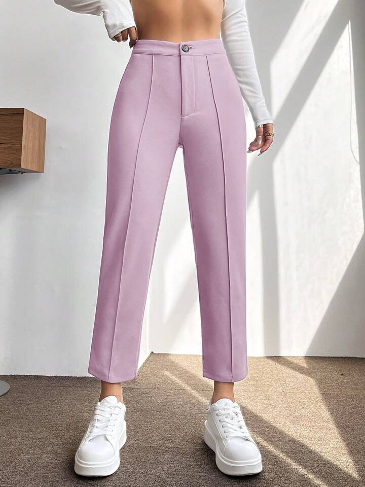 SHEIN PETITE Solid Seam Detail Cropped Pants | SHEIN