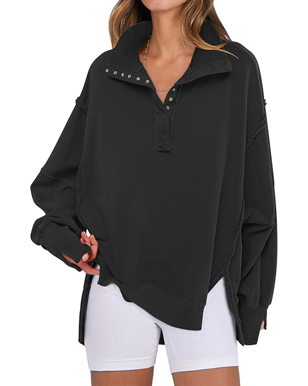 ANRABESS Sweatshirts Oversized Loose Button Up Henley Pullover Top | Amazon (US)