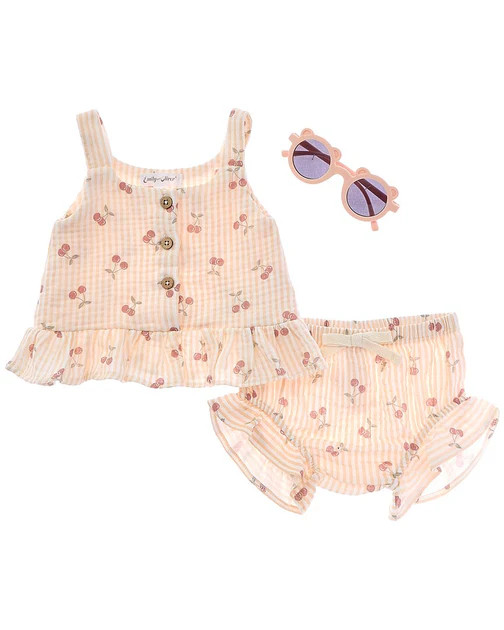 Emily & Oliver 3pc Gauze Top, Diaper Cover & Sunglasses Set | Shop Simon