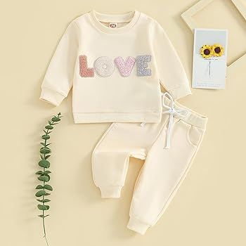CREAIRY Newborn Baby Girl Boy Valentines Day Outfit Love Sweatshirt Long Sleeve T-Shirt Tops Pant... | Amazon (US)