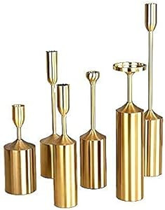 VINCIGANT Brass Candlestick Holders for Pillar Candles,Gold Metal Candle Holders Gifts Set of 6 f... | Amazon (US)