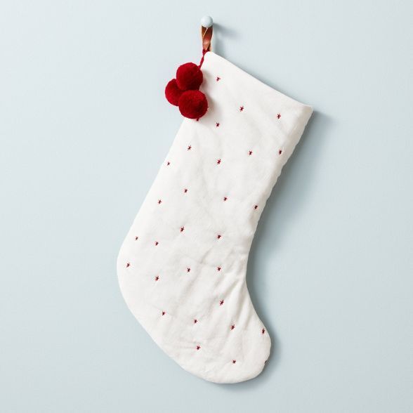 Rustic Star Stitched Poms Stocking - Hearth & Hand™ with Magnolia | Target