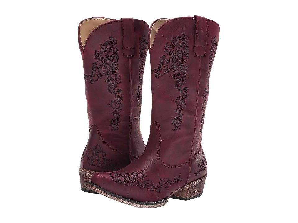 Roper Judith Cowboy Women's Boots Vintage Red Faux Leather : 5.5 M, Synthetic | Zappos