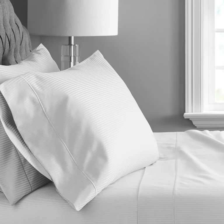 Hotel Style Luxury 4-Piece 600 Thread Count White Striped Cotton Bed Sheet Set, Queen | Walmart (US)