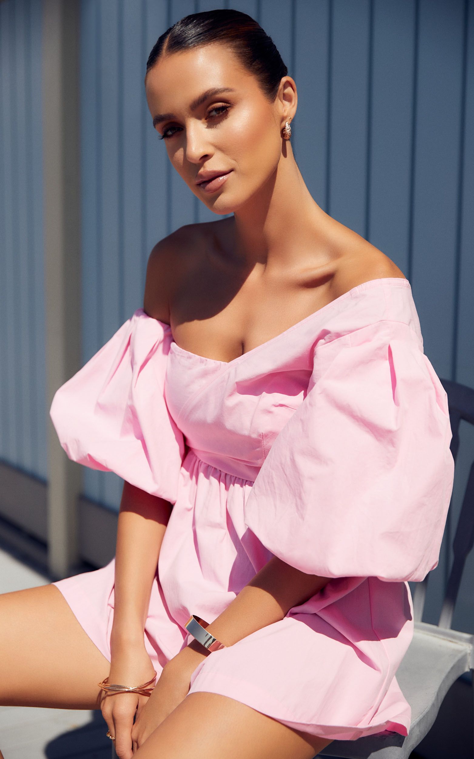 Sula Mini Dress - Asymmetric Off One Shoulder Puff Sleeve Dress in Pink | Showpo (US, UK & Europe)