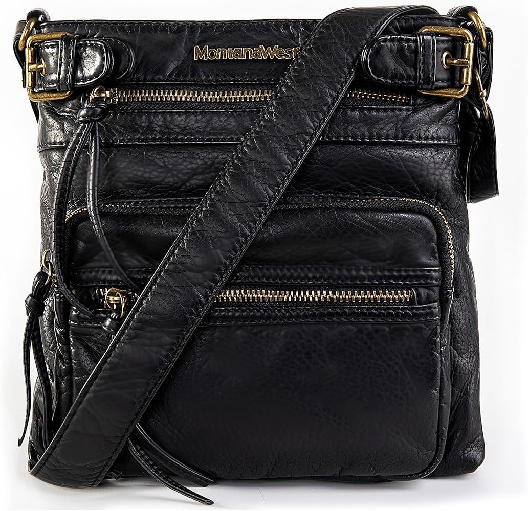 Montana West Crossbody Bag for Women Soft Washed Leather Multi Pocket Shoulder Purses | Amazon (US)