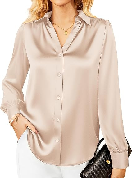 GRACE KARIN Womens Business Casual Tops Long Sleeve Satin Silk Blouse Button Down Work Shirts Dre... | Amazon (US)