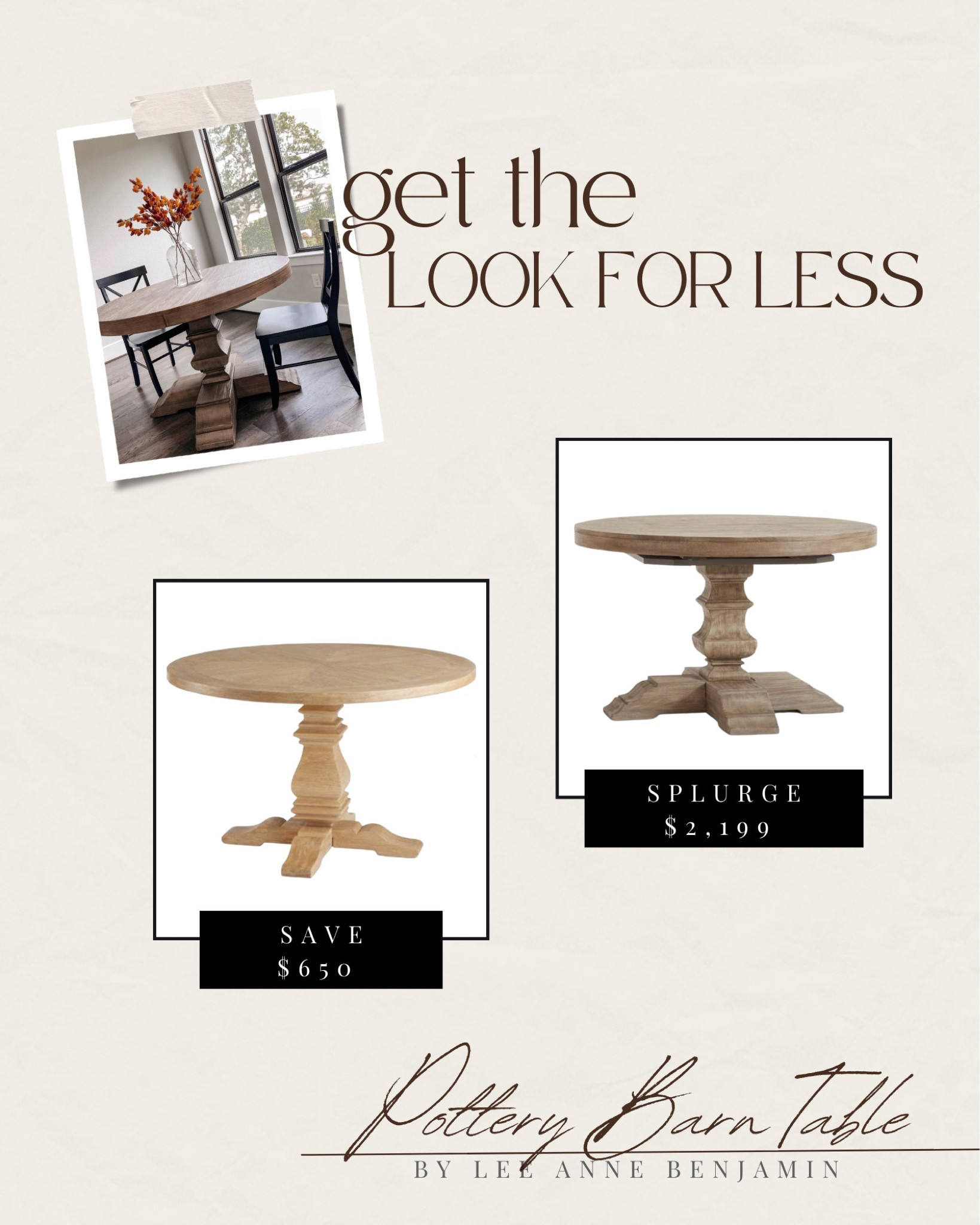 Pottery Barn look for less table! 

Lee Anne Benjamin 🤍

#LTKstyletip #LTKFind #LTKhome