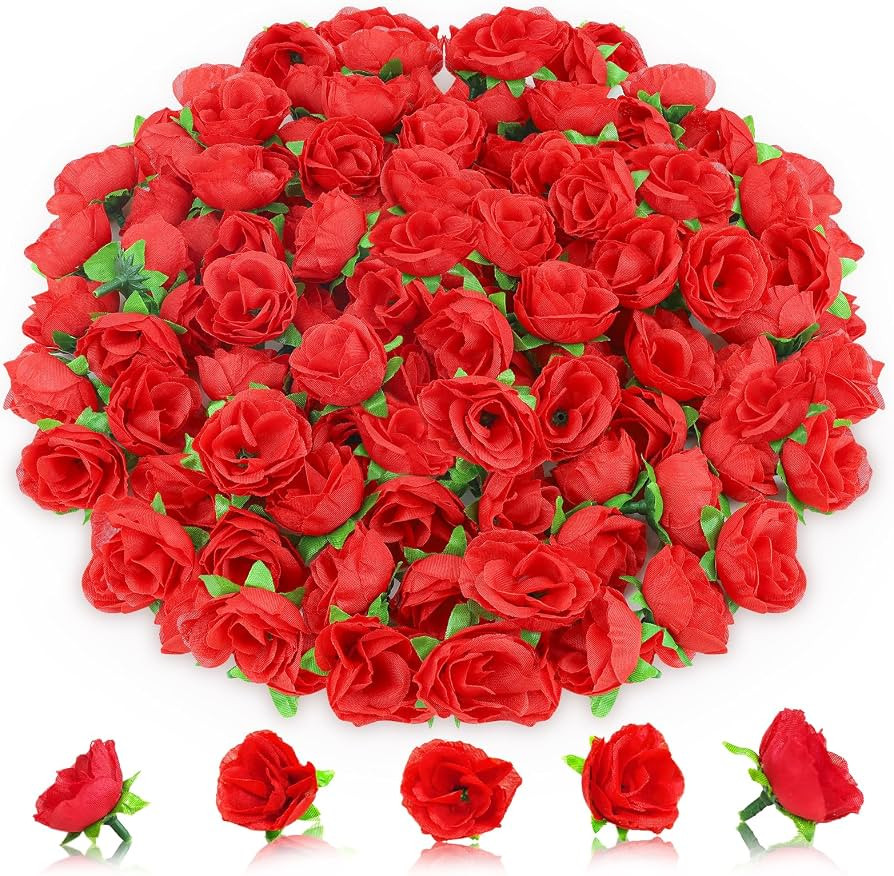100pcs Mini Red Roses Artificial Flowers 1.3inch Small Red Rose Head Bulk Fake Silk Roses for Cra... | Amazon (US)