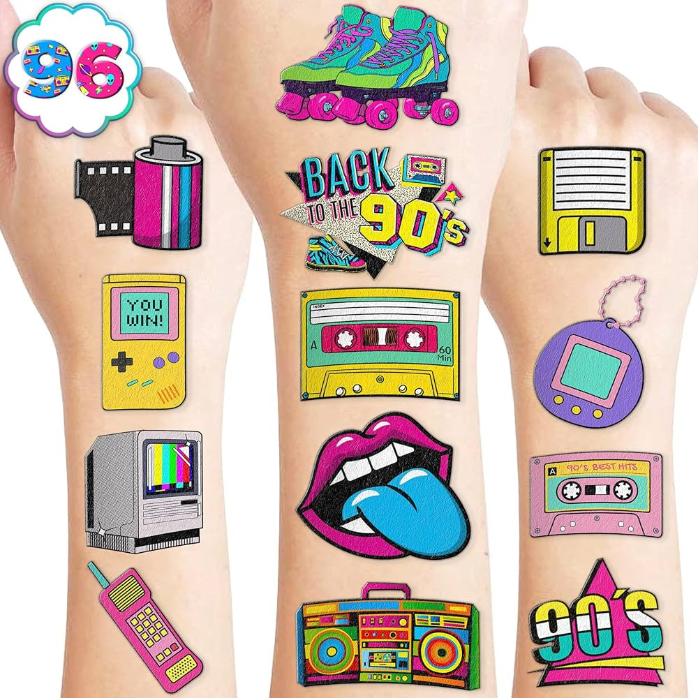 90s 80s Theme Temporary Tattoos Birthday Party Decorations Favors Supplies 8 Sheets 96 PCS Retro ... | Amazon (US)