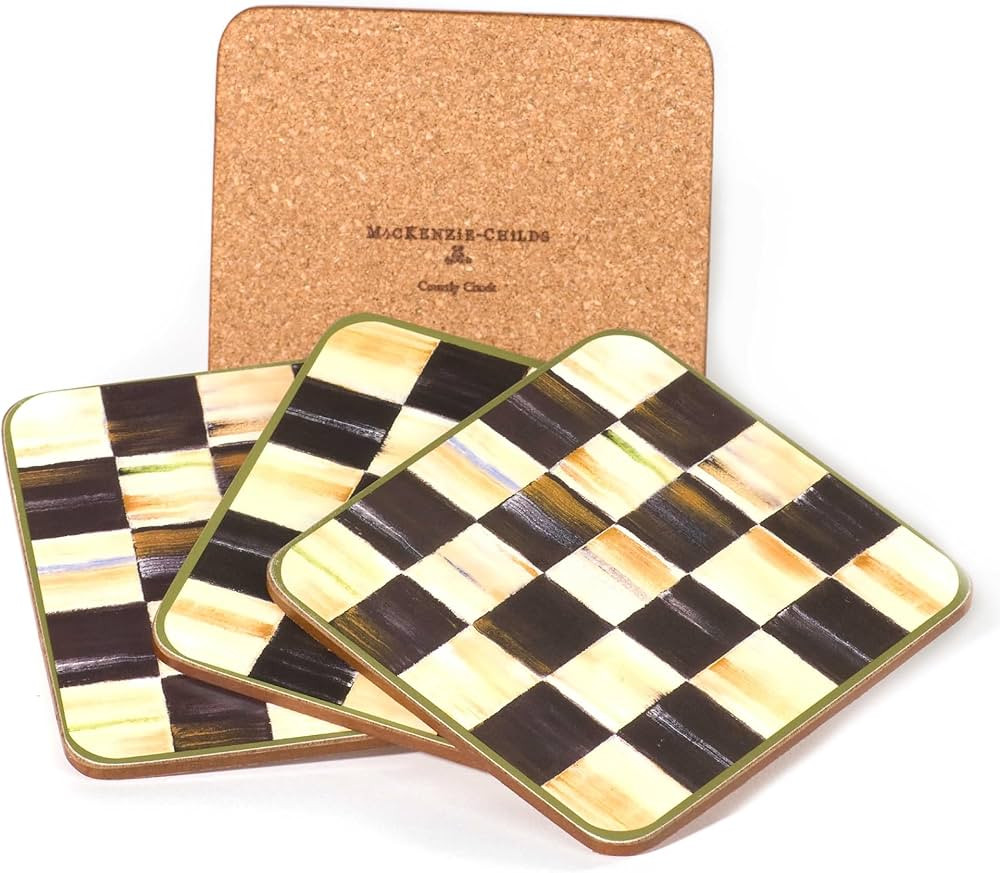 MacKenzie-Childs Courtly Check Square Cork-Back Coasters, Table Coasters for Drinks, Set of 4 | Amazon (US)