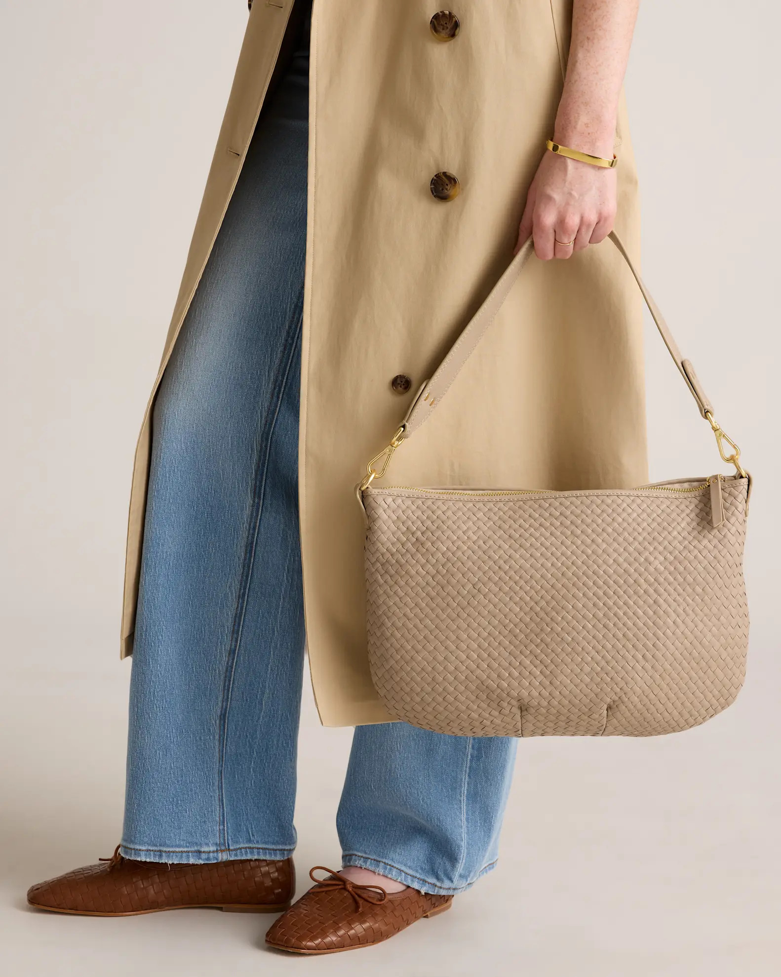 Italian Leather Convertible Crescent Handwoven Shoulder Bag | Quince