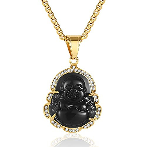 P.BLAKE Black Laughing Buddha Buddah Necklaces For Women Men,Ice Out Buddha Pendant For Men Women with Stainless Steel Gold Chain 20 inches | Amazon (US)