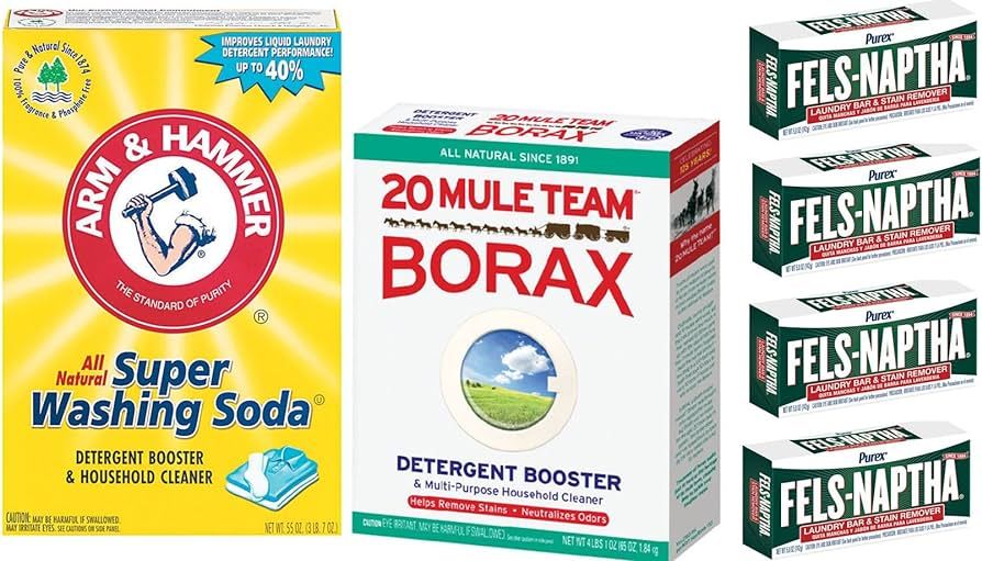 Laundry Soap Kit - Fels Naptha 4 bars, 20 Mule Team Borax Natural Laundry Booster, & Arm & Hammer... | Amazon (US)