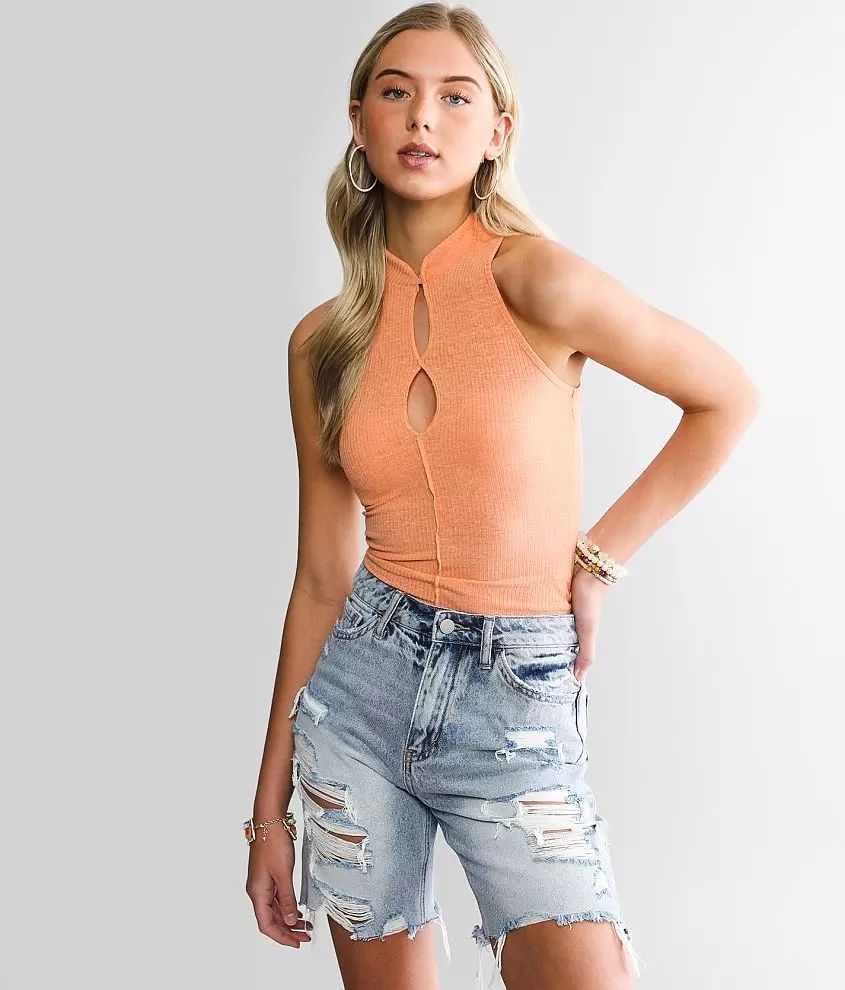 High Neck Ribbed Tank Top | Buckle