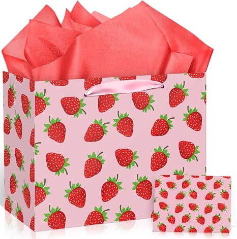 Strawberry Birthday Gift Bag Berry Birthday Decoration Sweet Berry Gift Bag with Wrapping Paper a... | Amazon (US)