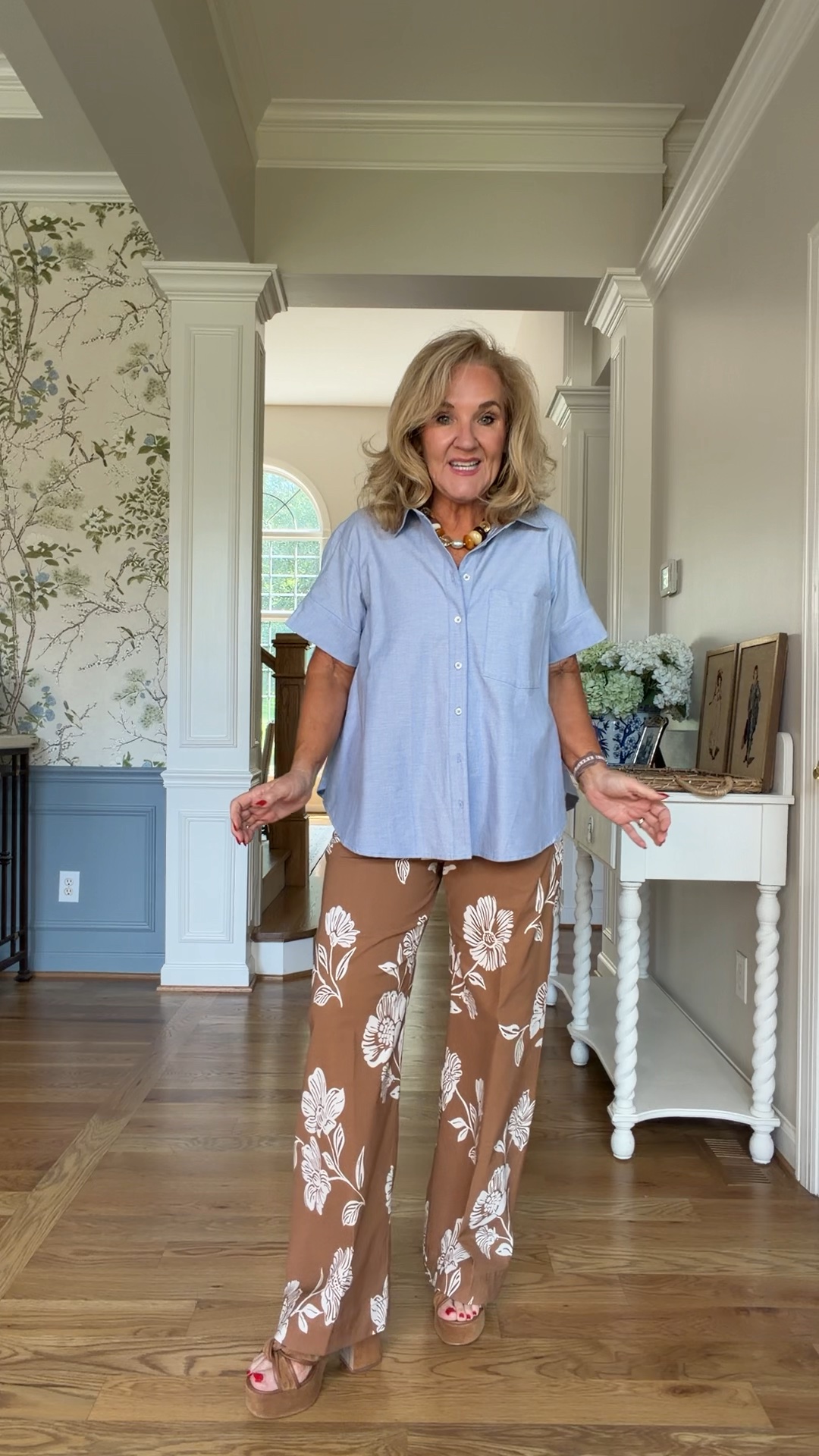 Top on sale! 

New top from anthro wearing a small petite 
Floral Colette pants size 29 reg they do come in a petite

#LTKOver40 #LTKMidsize #LTKootd

#LTKSaleAlert