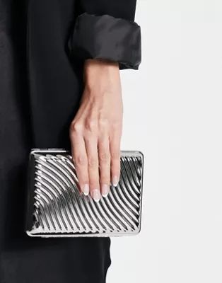 True Decadence structured metal box clutch bag with wave texture in silver | ASOS (Global)