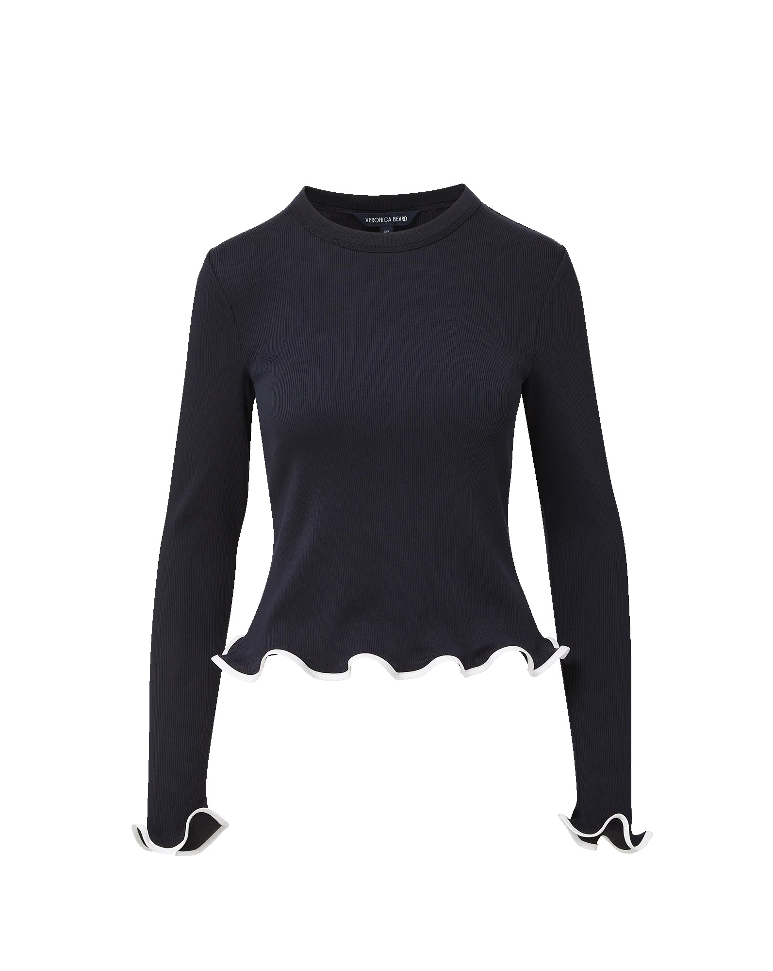 Elianne Ruffle-Trim T-Shirt in Navy/White | Veronica Beard | Veronica Beard