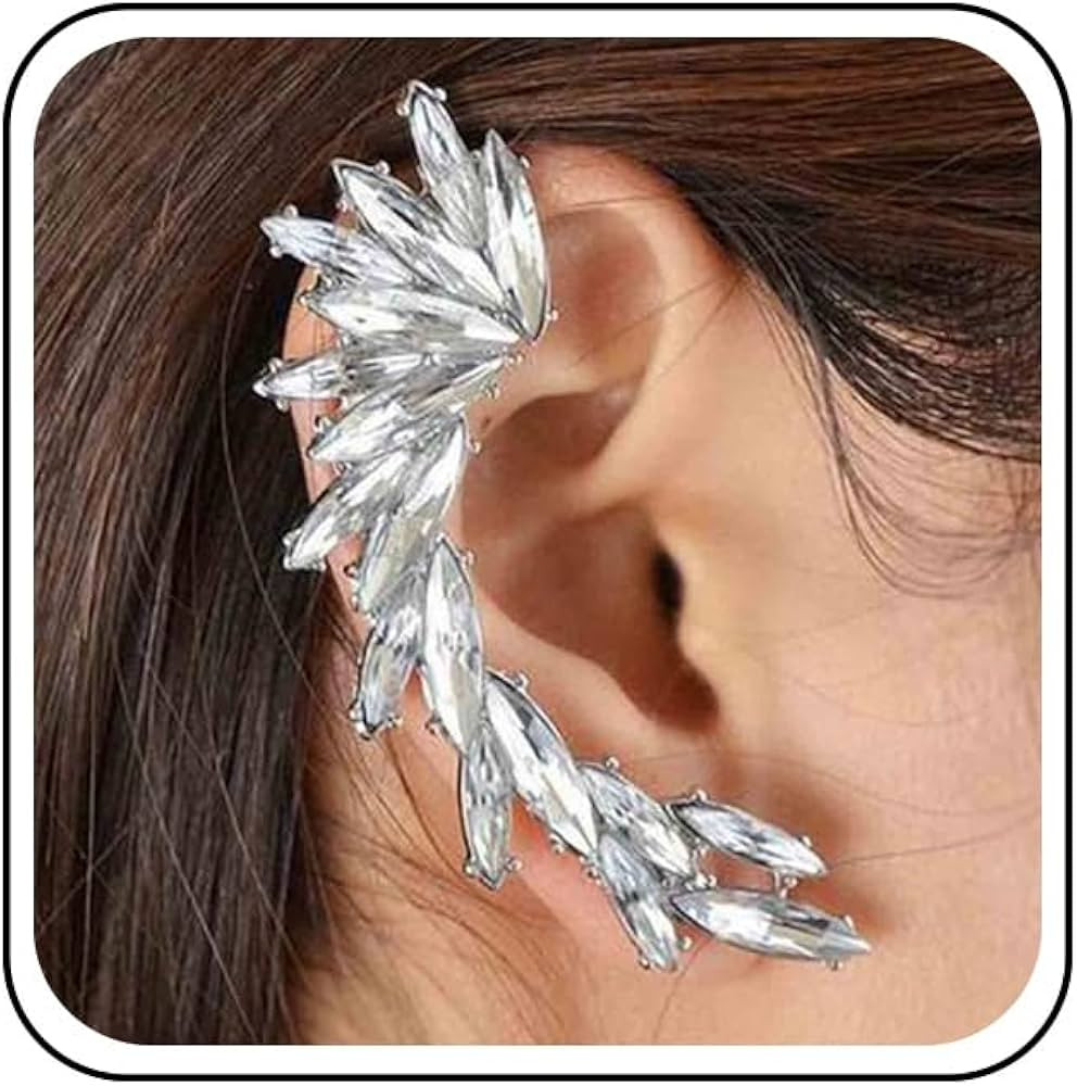 Boho Rhinestone Leaf Ear Climber Earrings Silver Cz Crystal Crawler Earrings Punk Crystal Climbin... | Amazon (US)