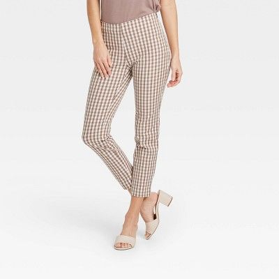 Women's High-Rise Gingham Check Skinny Ankle Pants - A New Day™ Light Brown | Target