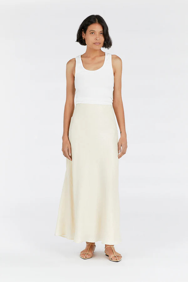 SYRAH BUTTERMILK LINEN MIDI SKIRT | DISSH