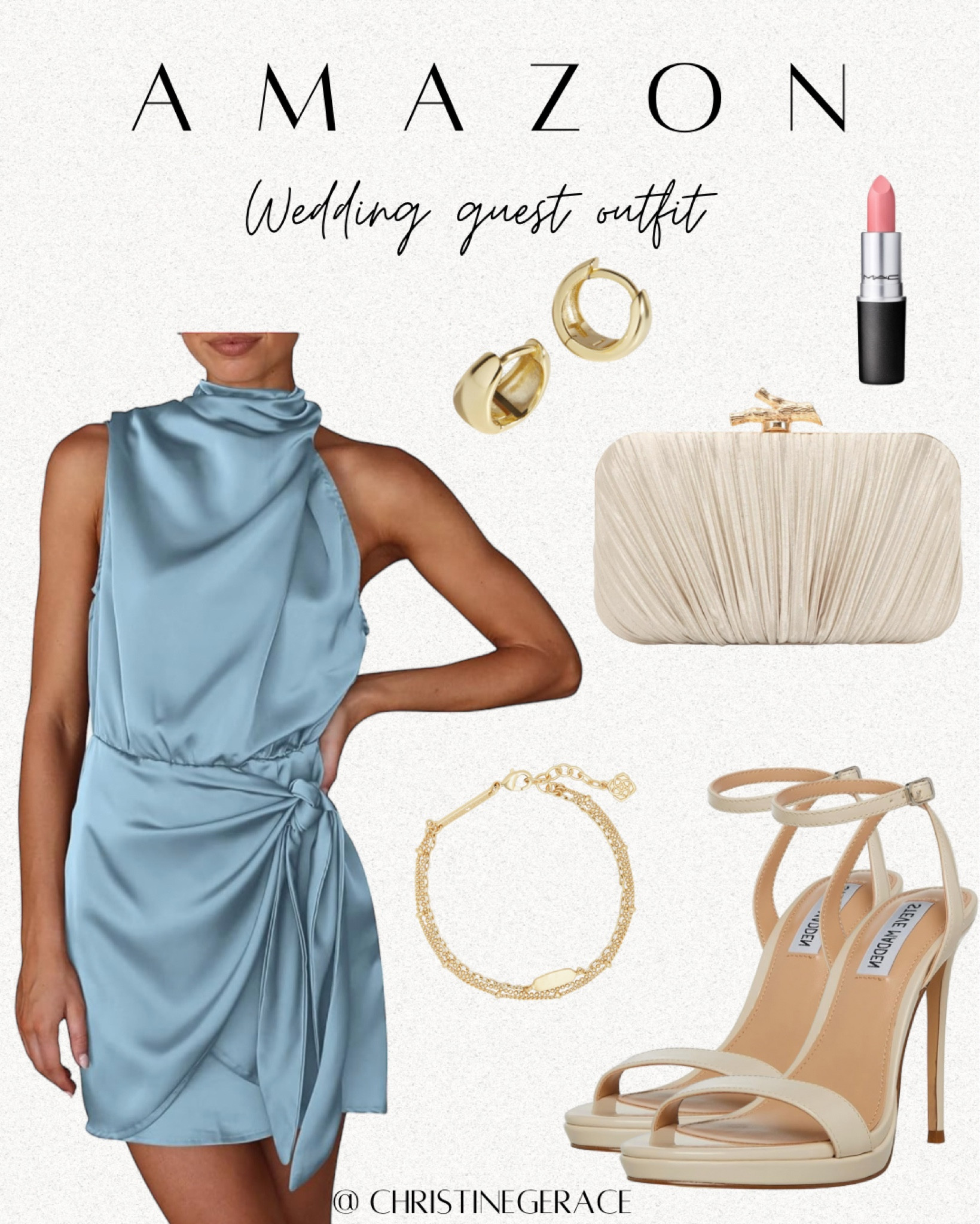 Amazon wedding guest dress, clutch, heels, lipstick, bracelet, earrings 

#LTKWedding #LTKStyleTip #LTKSummerSales