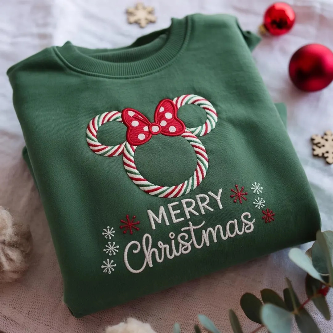 EMBROIDERED Peppermint Minnie Christmas Sweatshirt, Minnie Mouse Xmas Sweater, Disney Holiday Shi... | Etsy (US)