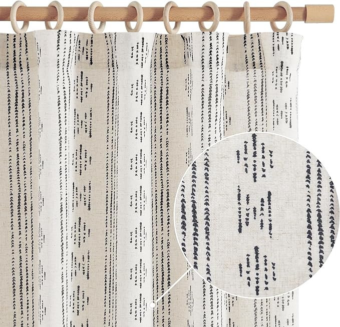 jinchan Boho Curtains Linen Curtains for Living Room Farmhouse Black Curtains 84 Inch Length 2 Pa... | Amazon (US)