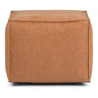 Brody Boho Square Pouf in Distressed Brown Faux Leather | The Home Depot