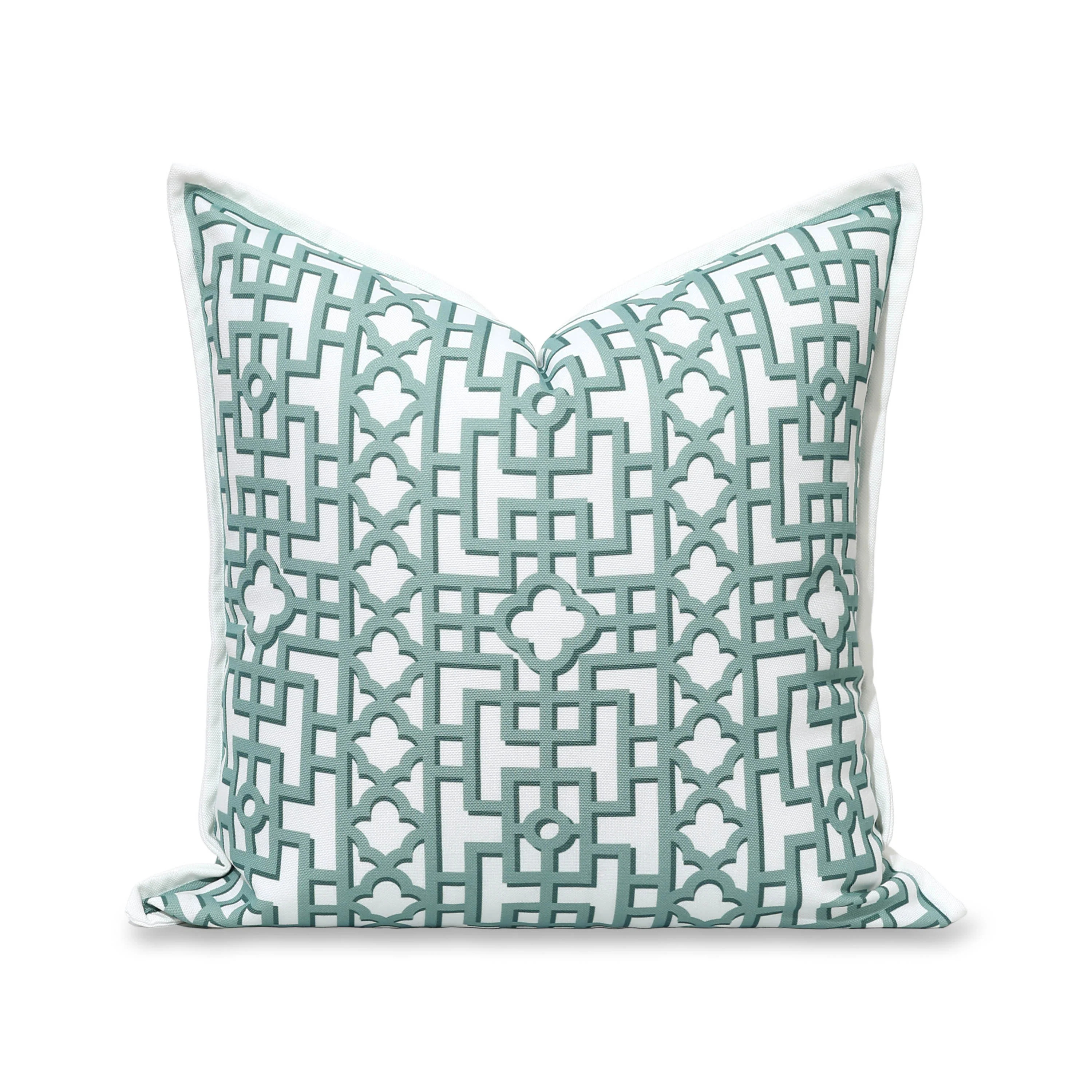 Gridelle, Indoor/Outdoor Forest Green Pillow Cover, with Flanged Border, 20 | Hofdeco