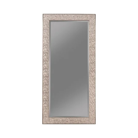Rectangular Beveled Accent Floor Mirror with Glitter Mosaic Pattern Silver- Saltoro Sherpi | Walmart (US)