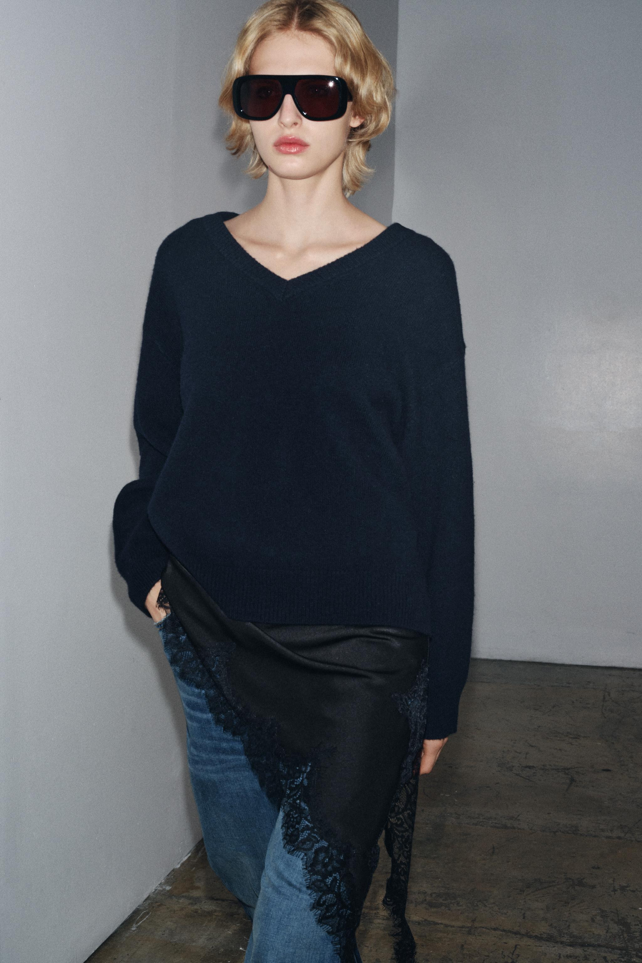 100% WOOL V-NECK JUMPER | Zara UK