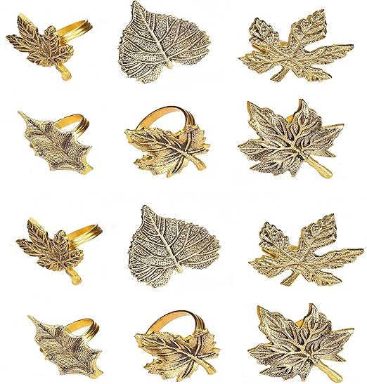 Harvest Fall Leaf Napkin Rings Assorted - Set of 12 for Christmas, Dinner Parties, Weddings, Than... | Amazon (US)