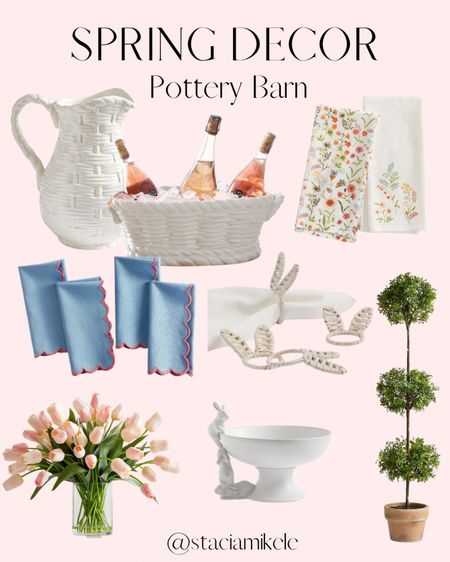 Spring and Easter decor at pottery barn. Scalloped napkins, topiary and more 