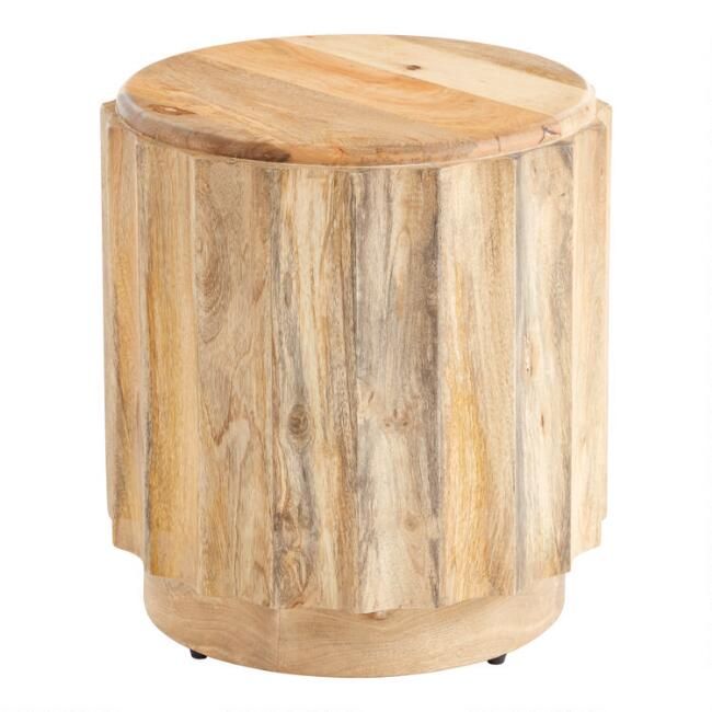 Round Driftwood Ridged Ishan Accent Table | World Market