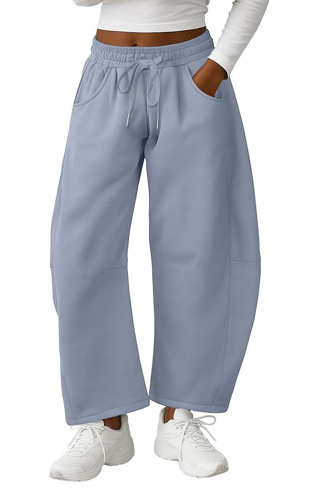 Lepunuo Barrel Sweatpants Women Casual Baggy Elastic Waisted Pants Wide Leg Gym Trousers with Poc... | Amazon (US)