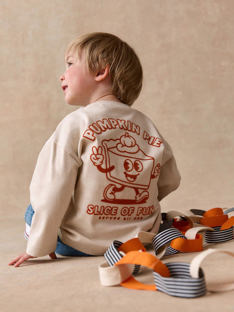 Cream Pumpkin Pie Long Sleeve Back Graphic T-Shirt (3mths-7yrs) | Next US