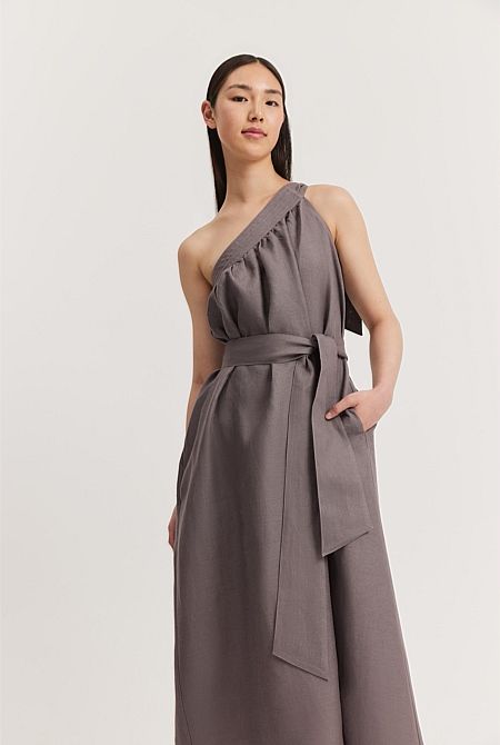 Organically Grown Linen Asymmetrical  Midi Dress | Country Road (AU)