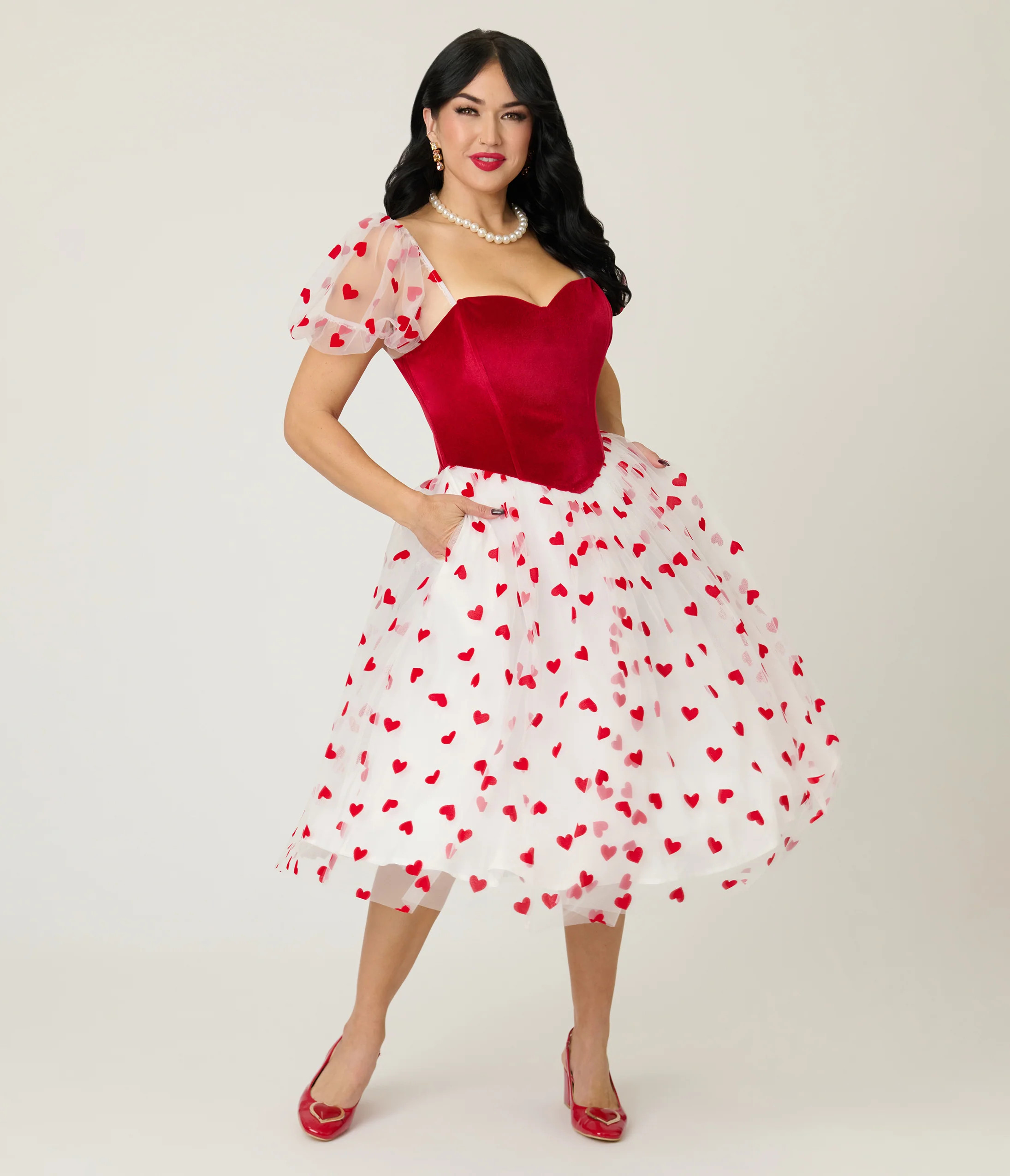Barbie x Unique Vintage Red Hearts Loving You Swing Dress | Unique Vintage - North America