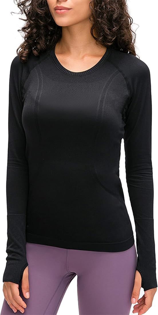 Women's Long Sleeve Yoga Tshirts with Thumb Holes Workout Running Sports Gym Shirt Breathable Athlet | Amazon (US)