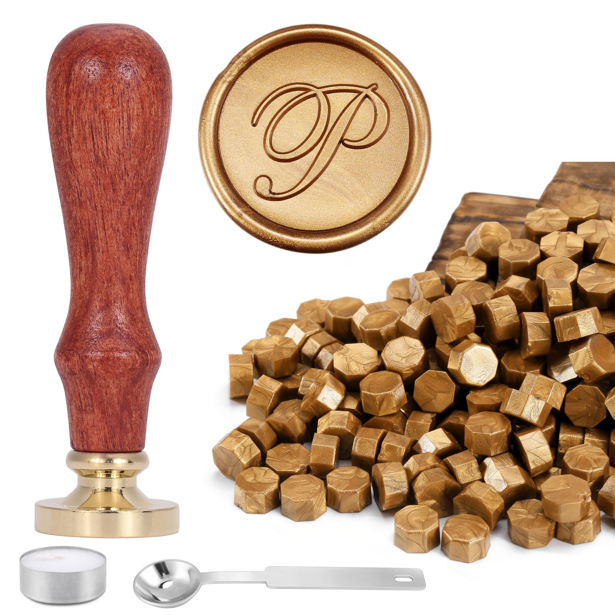 Yoption Wax Seal Kit, Vintage Handwriting Initial Alphabet Stamp with 120 Antique Gold Sealing Wa... | Amazon (US)