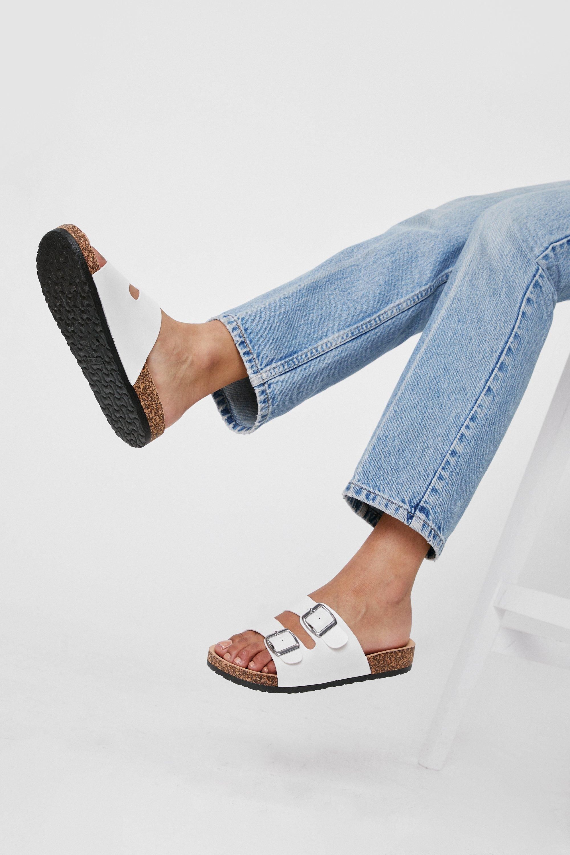 Faux Leather Double Buckle Footbed Sandals | Nasty Gal (US)
