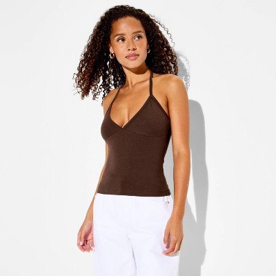 Women's Soft Cotton Halter Top - Wild Fable™ Brown L | Target