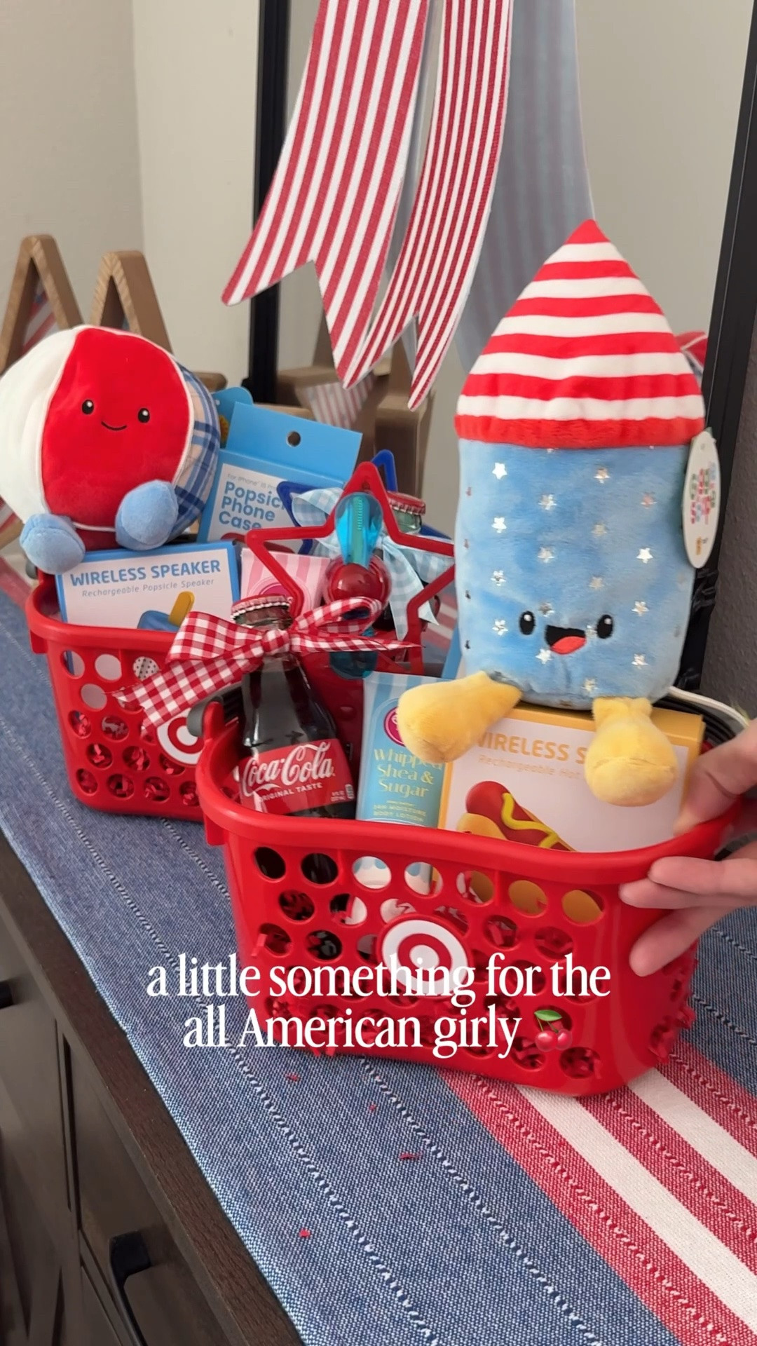 red, white, and blue target basket 🎯

this basket is filled with fun goodies to celebrate the Fourth of July 🇺🇸
$5 speakers, $5 phone cases, star fans, classic cola, hand cream and the CUTEST stuffies 🎆🥤🌭

#LTKSeasonal
