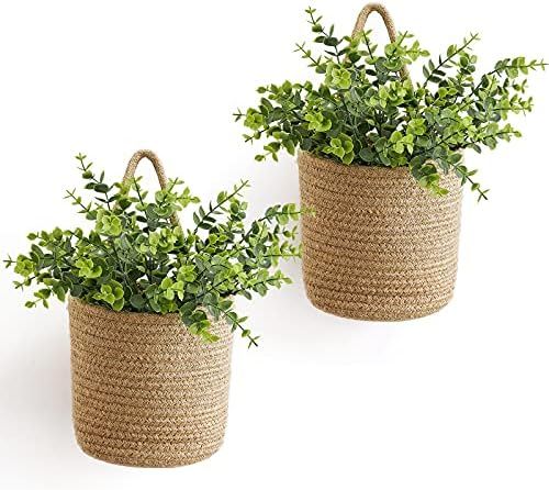 Dahey 2 Pack Wall Hanging Rope Basket with Artificial Eucalyptus Farmhouse Decor, Jute Woven Stor... | Amazon (US)
