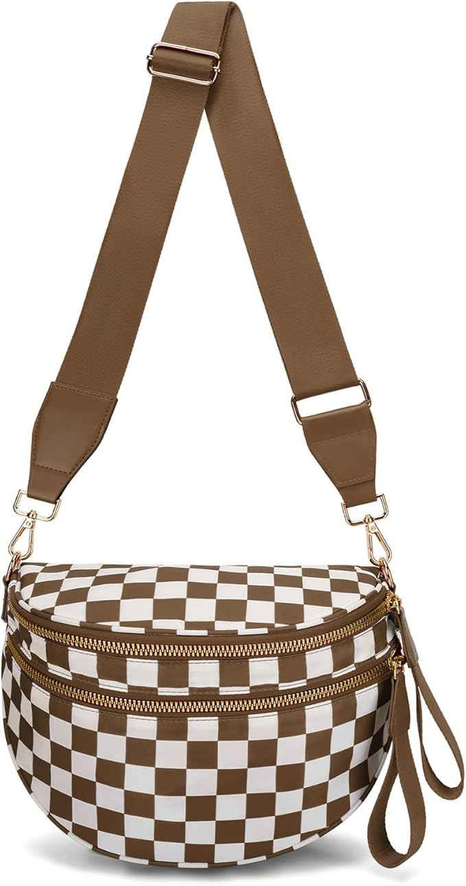WOOMADA Checkered Crossbody Bag Bum Bag for Women, Fanny Pack Checkered Purse, Belt Bag with Shou... | Amazon (US)